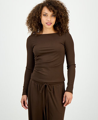 Petite Rib-Knit Asymmetric Top, Macy's Exclusive | Macy's