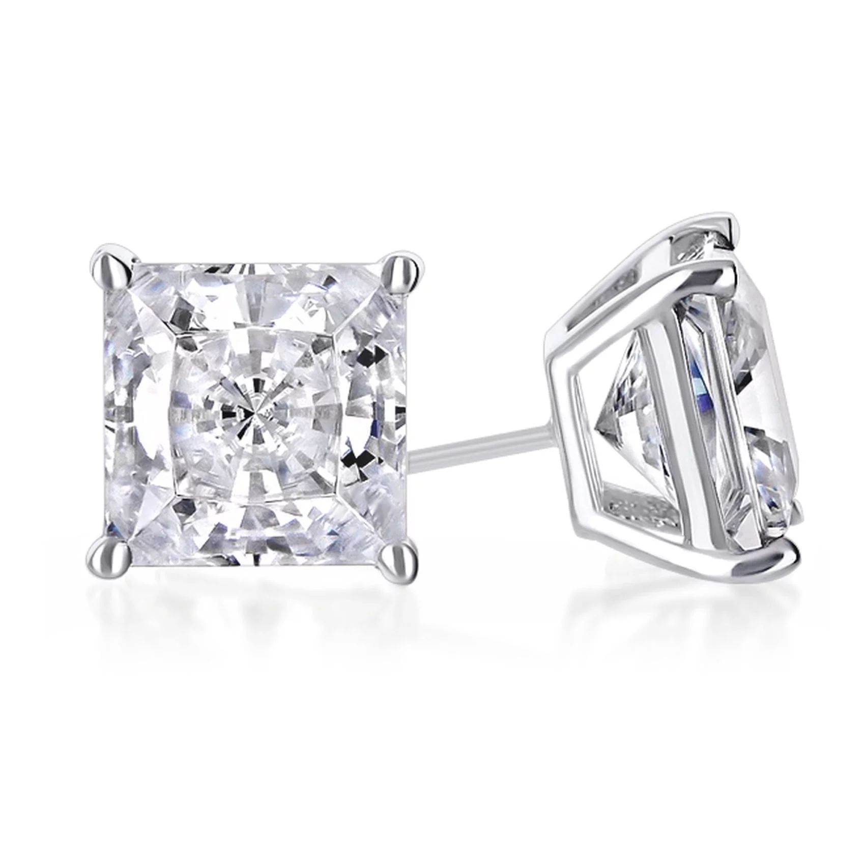 Paris Jewelry 10k White Gold 1 Ct Created White Sapphire Princess Cut Plated Stud Earrings - Walm... | Walmart (US)