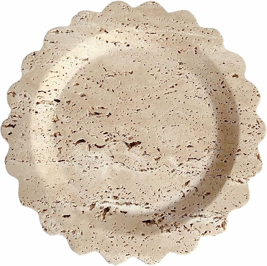 SAIDKOCC Travertine Marble Tray Round Wave Tray Small Serving Platter for Counter, Bathroom, Kitc... | Amazon (US)