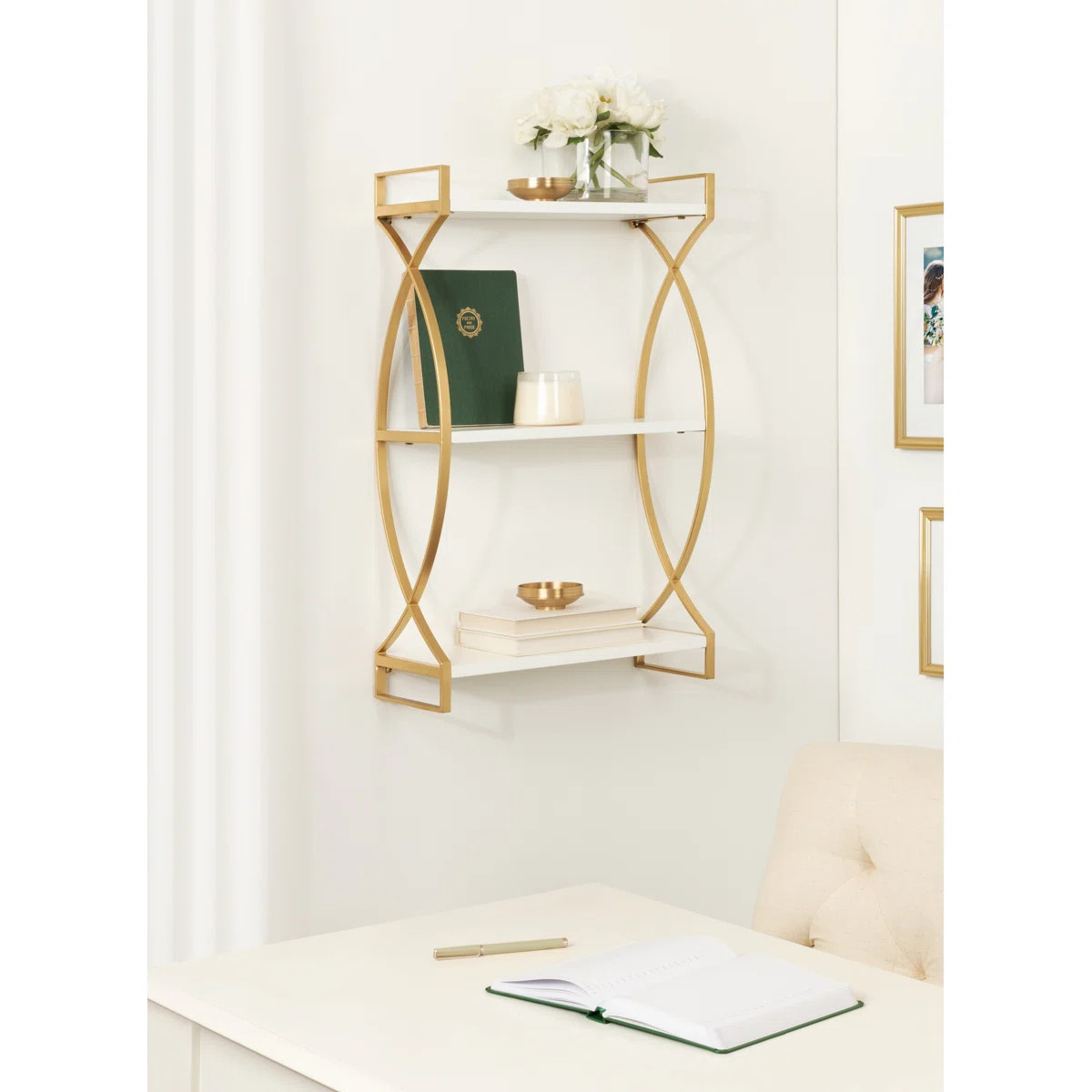 Everly Quinn Arietta Tiered Shelf 18X7x28 White, Gold & Reviews | Wayfair | Wayfair North America