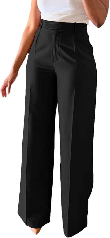Women High Waist Wide Leg Dress Pants Straight Leg Business Work Slacks Casual Button Down Office... | Amazon (US)