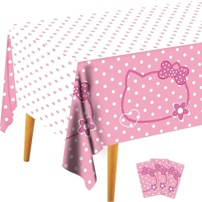 3CT Pink Bow Kittens Party Supplies Tablecover, Cute Kitten Dot Tablecloth, Rectangle Disposable ... | Amazon (US)