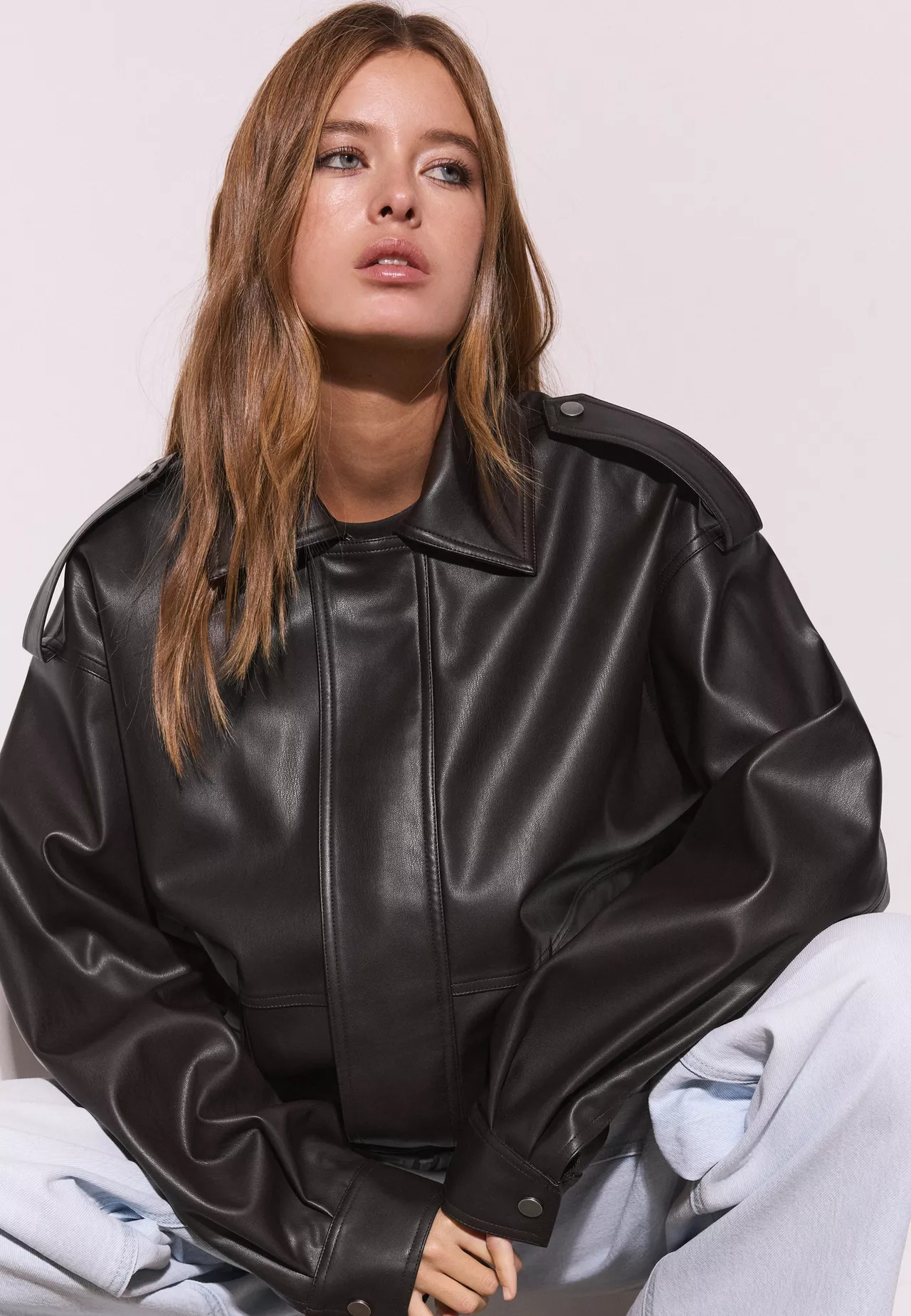 Oversize leather effect biker jacket - Women's Mocacos Nuevo | Stradivarius United Kingdom | Stradivarius (UK)