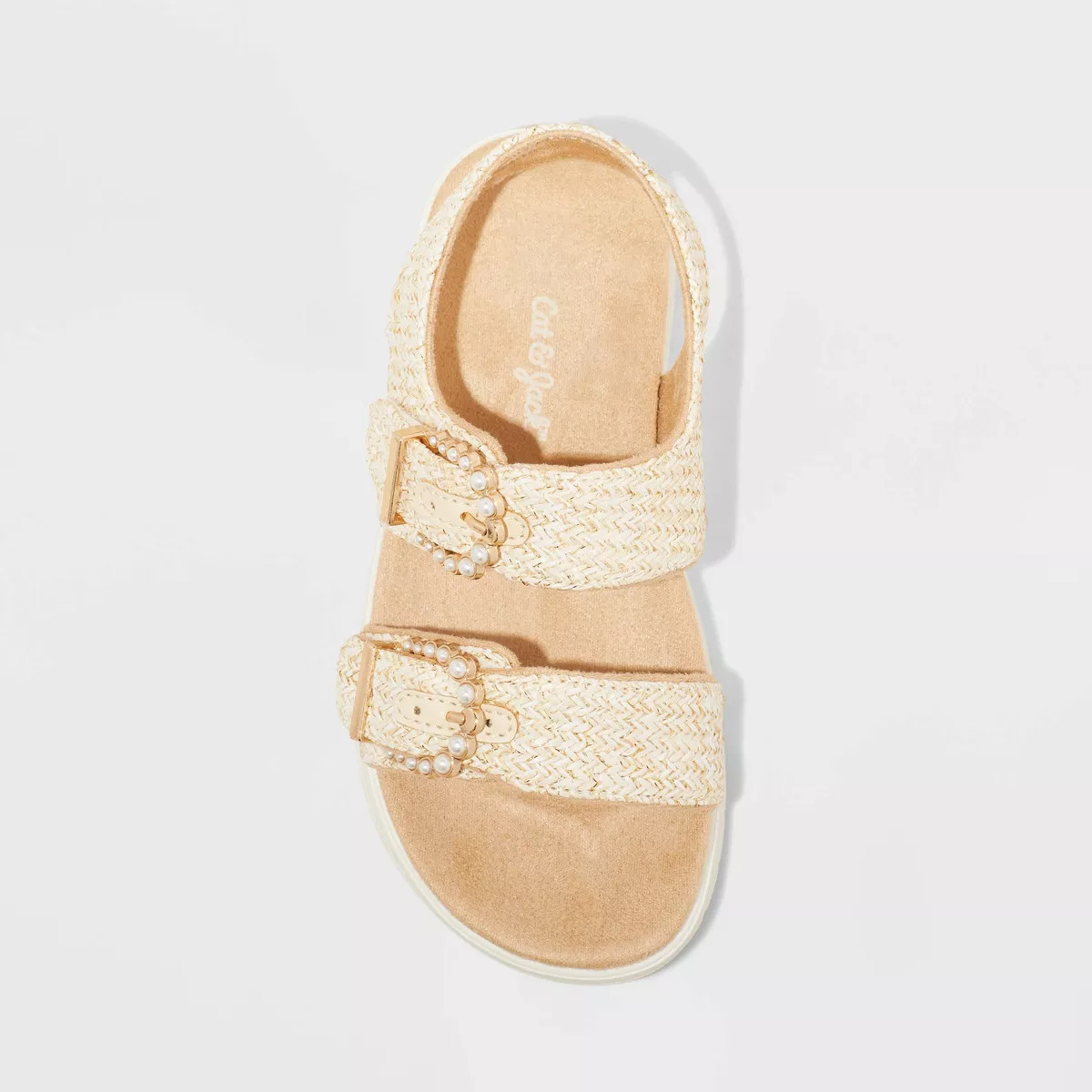 Toddler Girls' Sequerah Raffia Pearl Buckle Sandals - Cat & Jack™ Beige 6T | Target
