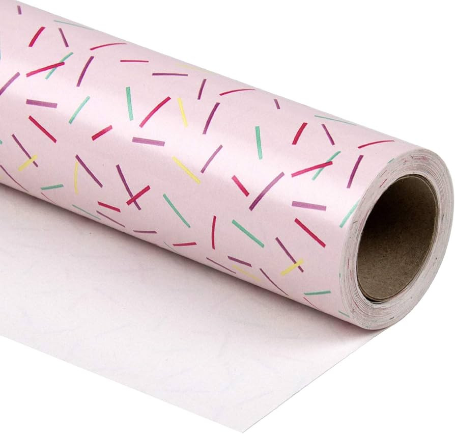 WRAPAHOLIC 30 Inch Pink Wrapping Paper Roll - Pink Color with Colorful Line Segment Print for Bir... | Amazon (US)