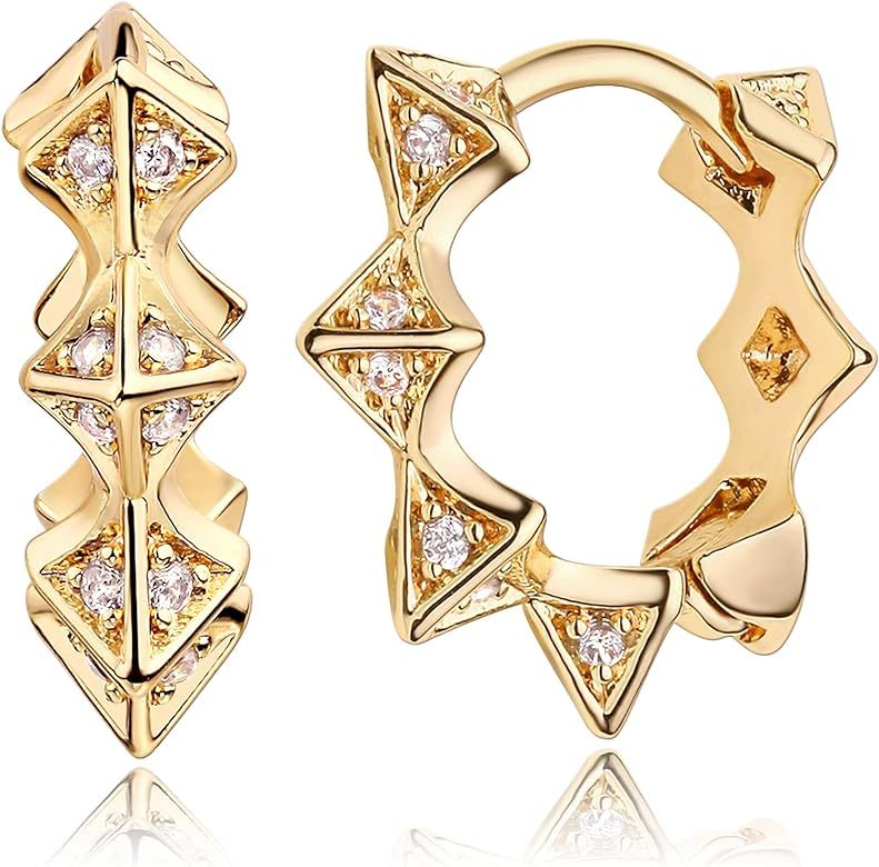 Mevecco 18K Gold Plated Huggie Earrings with Shining Cubic Zriconia Geometry Beads Star Hoop Earring | Amazon (US)