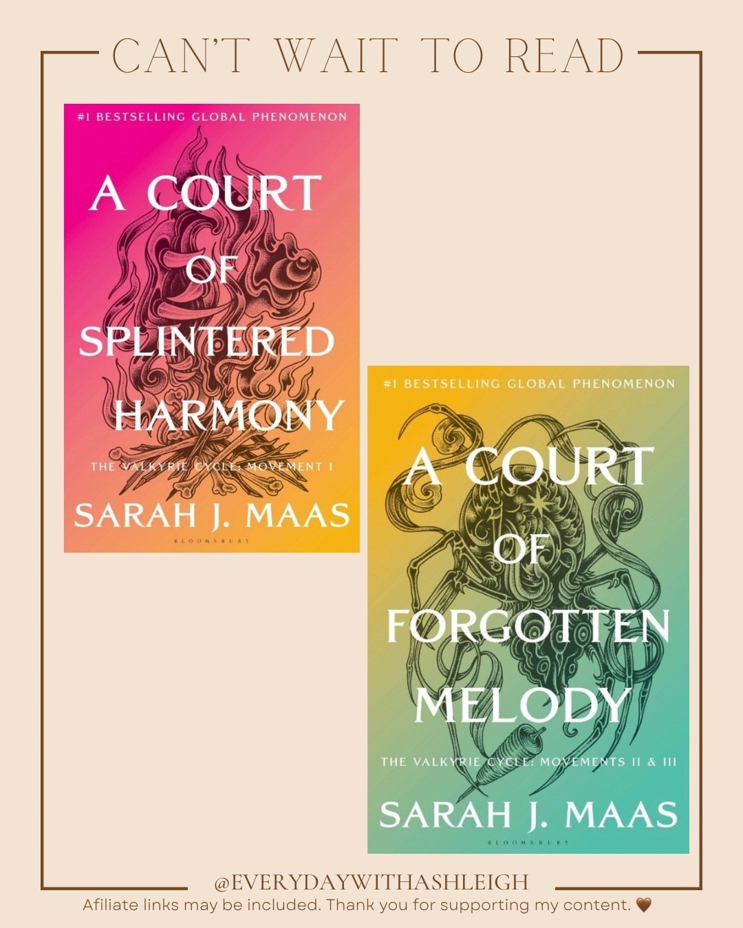 Book titles and covers were released today for ACOTAR books 6 & 7! A Court Of Splintered Harmony releases Oct. 27 and A Court Forgotten Melody comes out Jan 12. I can't wait!

#LTKstorytime #LTKHome #LTKdayinmylife