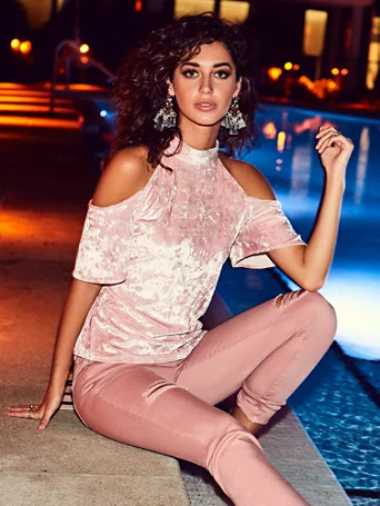 Sweet Pea - Velvet Cold-Shoulder Halter Blouse | New York & Company