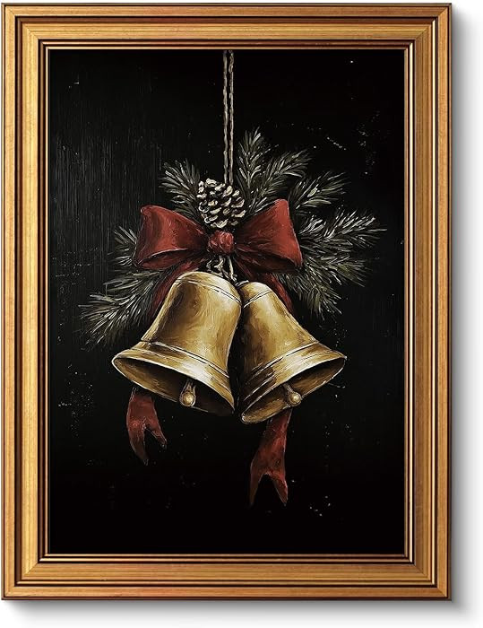 VIYYIEA Gold Framed Canvas Art, Vintage Christmas Bells Decor, 12x16Inch, Winter Retro Jingle Bel... | Amazon (US)