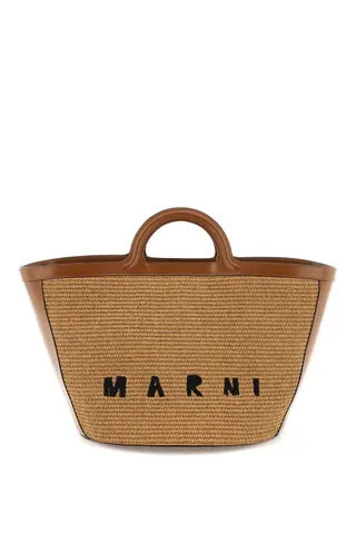 MARNI TROPICALIA LEATHER AND RAFFIA TOTE BAG | Residenza725 US