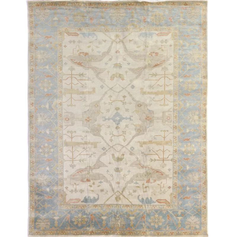 Oushak Oriental Hand-Knotted Wool Ivory/Blue Area Rug | Wayfair North America