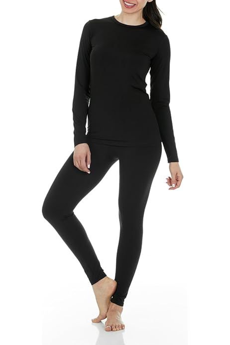Womens Thermal Underwear Set Long Johns Base Layer Fleece Lined Soft Top Bottom | Amazon (US)