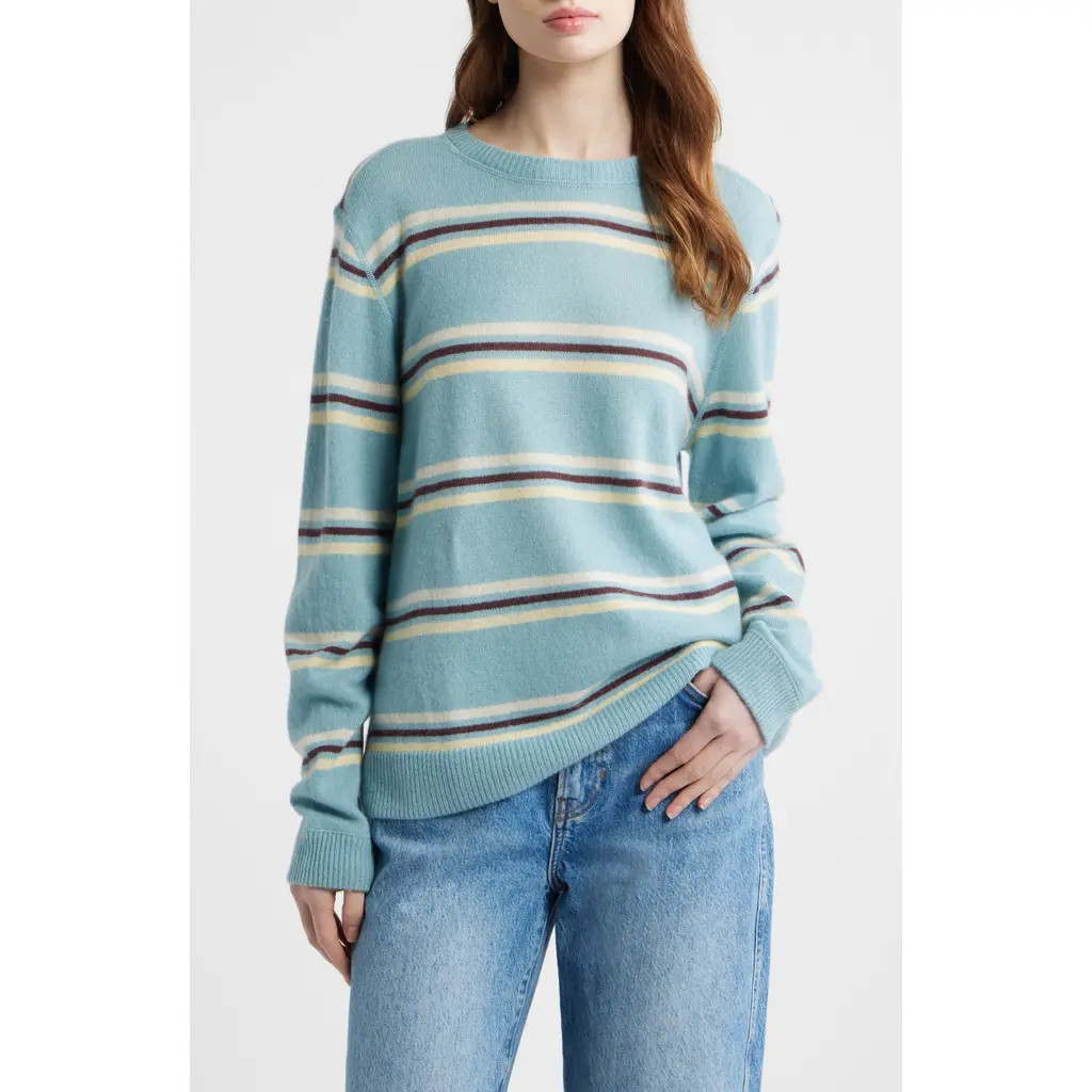 Reformation Cashmere Boyfriend Sweater in Turquoise Multi Stripe at Nordstrom, Size X-Small | Nordstrom