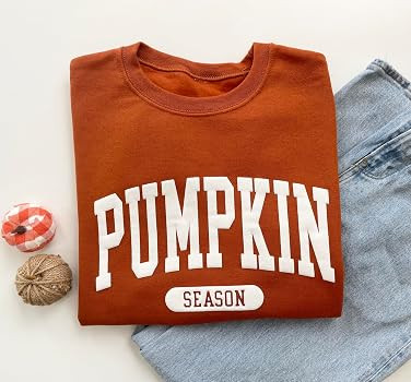 Up2ournecksinfabric, Embossed Pumpkin Season Sweatshirt for Women, Fall Crewneck Pullover with Ra... | Amazon (US)