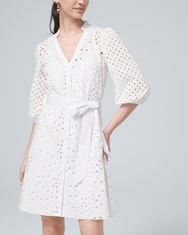Petite Belted Eyelet Shirt Dress | White House Black Market