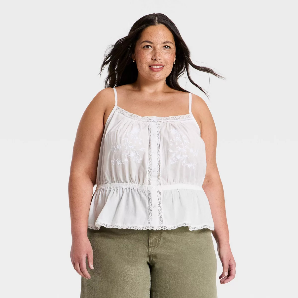 Women's Embroidered Cotton Cami - Universal Thread\u2122 White 1X | Target