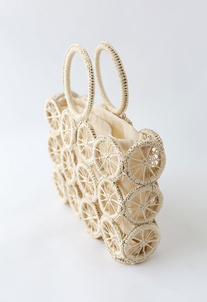Wheel Shaped Woven Straw Handbag in Cream | Chicwish