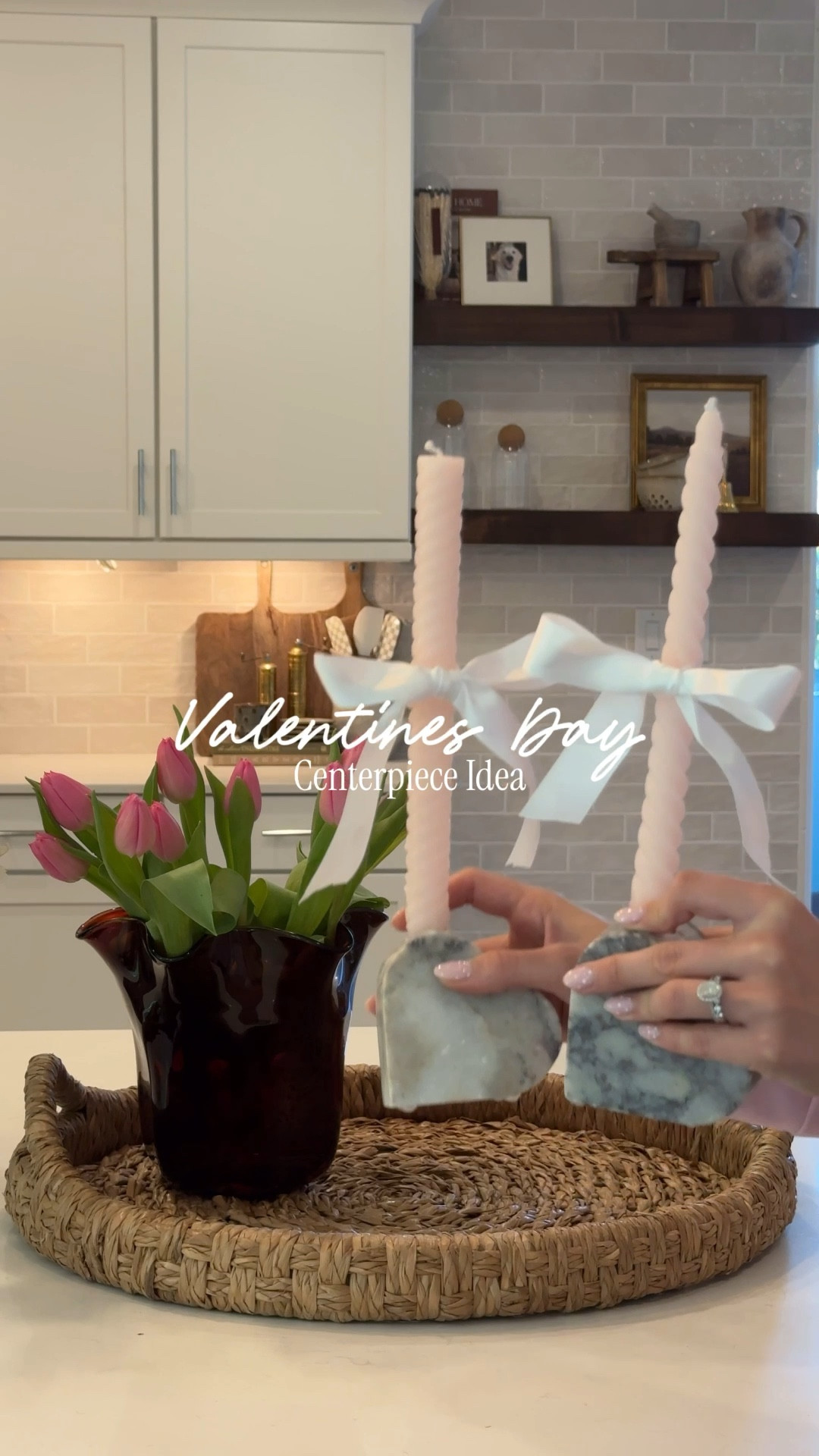 Sharing an easy & cute Valentine’s Day Kitchen centerpiece idea💗💌 my wicker tray is from homegoods so I linked a few similar options below🫶🏼 

#homedecor #valentinedecor #decorinspo #kitchendecor

#LTKHome #LTKValentine