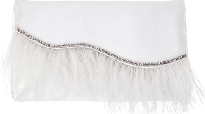 Kaidy Feather Trim Satin Clutch | Nordstrom