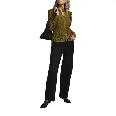 MINT VELVET Lace Military Blouse in Green at Nordstrom, Size Medium | Nordstrom