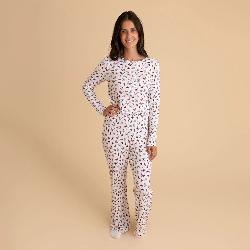 Butterfly White Oversized Joan Women's Pointelle Pants | Posh Peanut\u00ae | Posh Peanut