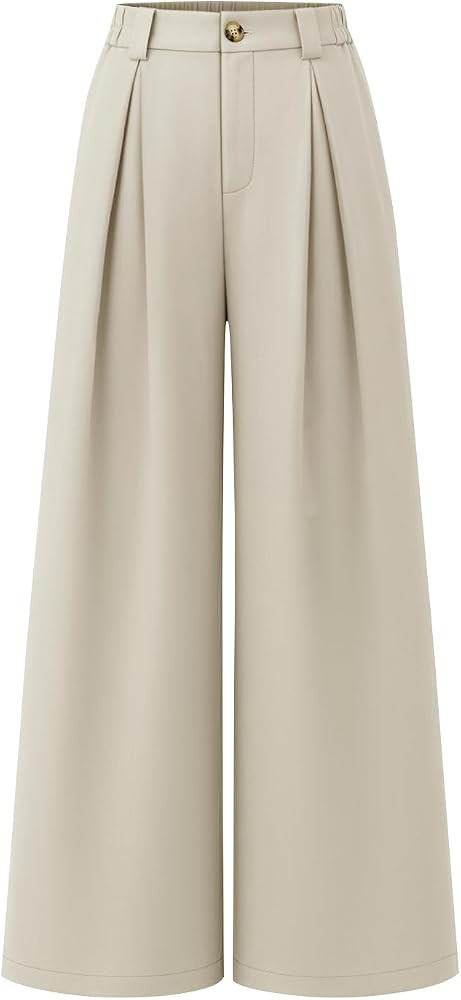 ZESICA Women's Wide Leg High Waisted Dressy Casual Pants     Pleated Palazzo Pant, Office Work Ou... | Amazon (US)