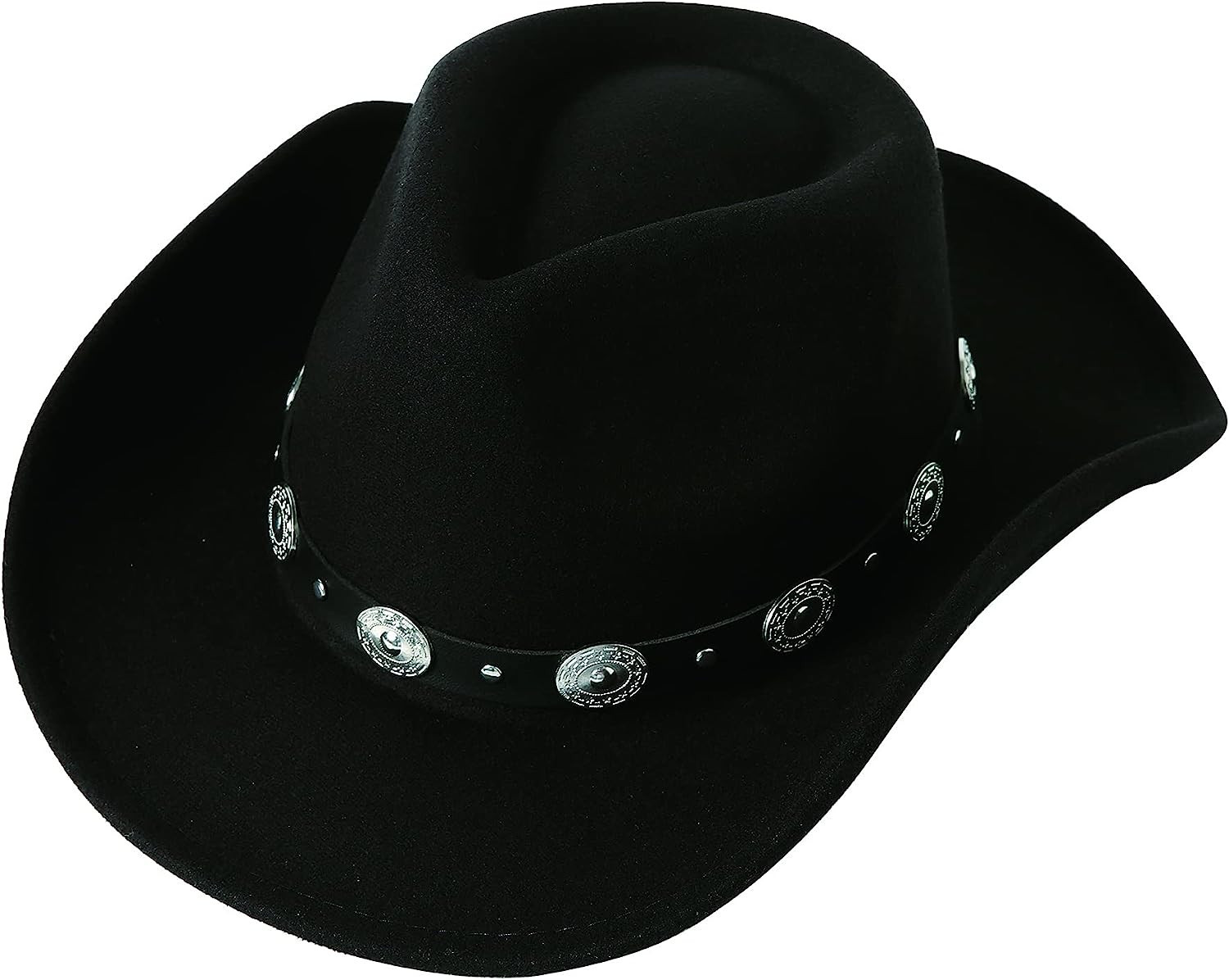 Lanzom Women Men Felt Wide Brim Western Cowboy Hats Belt Buckle Panama Hat | Amazon (US)