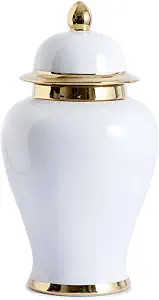 White Ginger Jar with Gold Trim, Ginger Jar Vase Decor for Centerpiece, Table Decorations, Living... | Amazon (US)