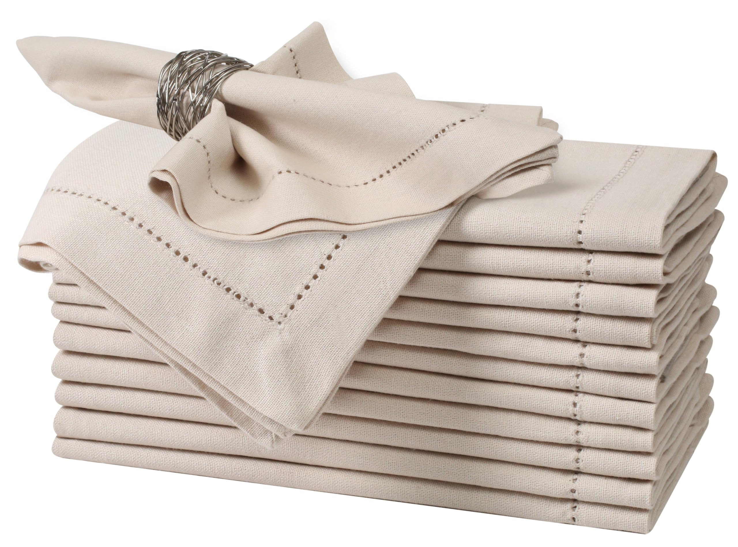 Bedding Craft Cotton Linen Cloth Napkins 18"x18" Set of 12 - Flax Hemstitched Oatmeal Dinner Napk... | Amazon (US)