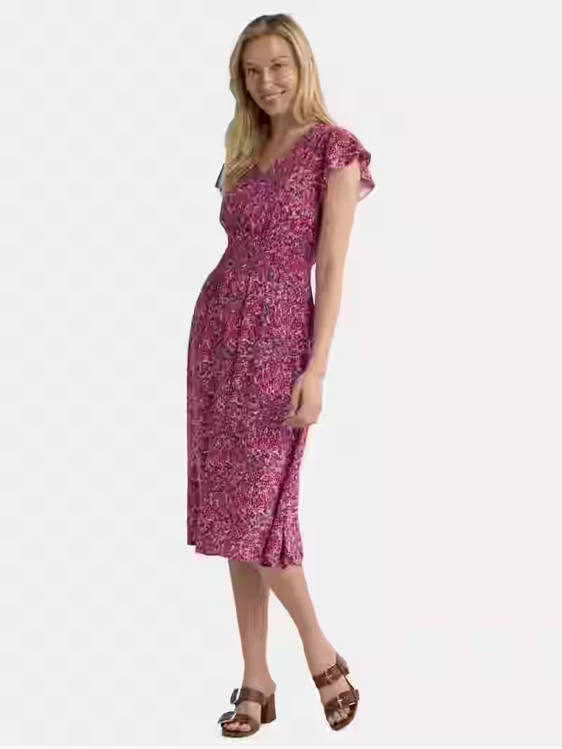 Time and Tru Women's and Women's Plus Smocked Waist Midi Dress with Short Sleeves, Sizes XS-4X | Walmart (US)