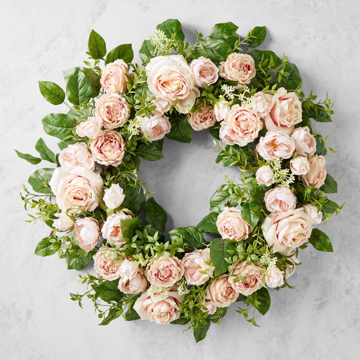 UV Protected Famille Rose Pink Faux Wreath &amp; Garland | Williams-Sonoma
