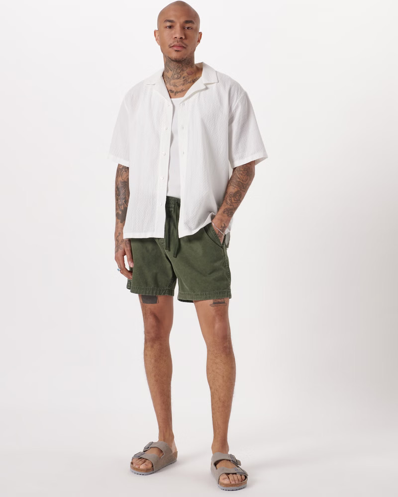 Camp Collar Textured Button-Up Shirt | Abercrombie & Fitch (US)