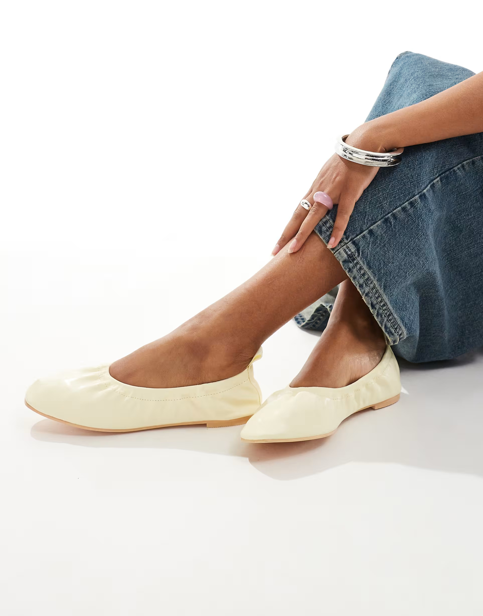 Truffle Collection ruched ballet flats in yellow | ASOS (Global)