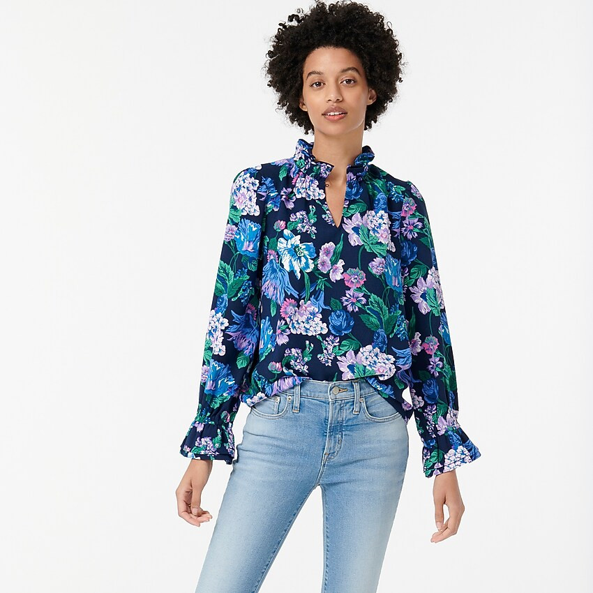 Ruffleneck top in floral 365 crepe | J. Crew US