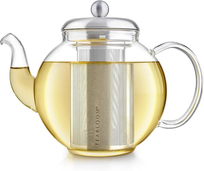 Teabloom Heritage Borosilicate Glass Teapot – 40 oz Classic Round Design with Stainless Steel I... | Amazon (US)