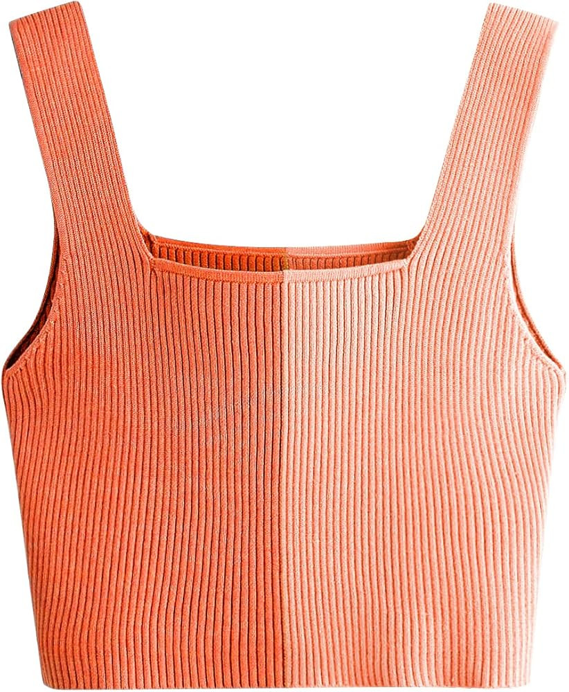 Verdusa Women's Square Neck Sleeveless Solid Ribbed Knit Crop Top Tank | Amazon (US)