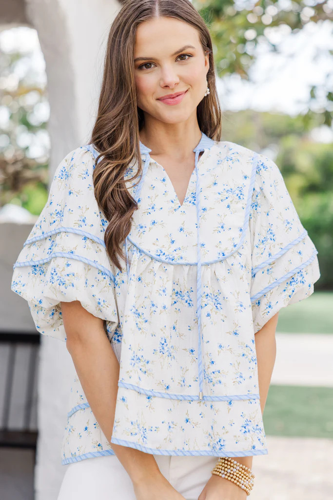 Next Chapter Blue Ditsy Floral Blouse | The Mint Julep Boutique