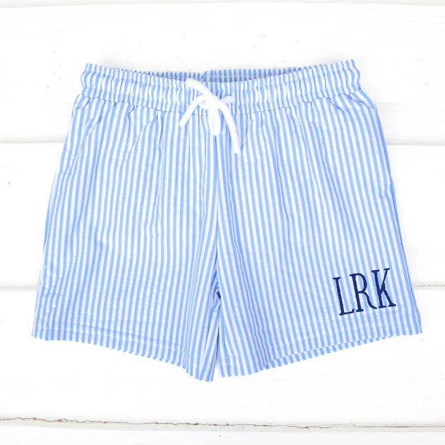 Santorini Blue Stripe Swim Trunks | Classic Whimsy