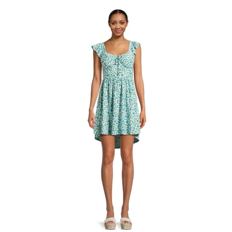 No Boundaries Juniors Flutter Sleeve Dress with High Low Hem, Sizes XS-XXXL | Walmart (US)