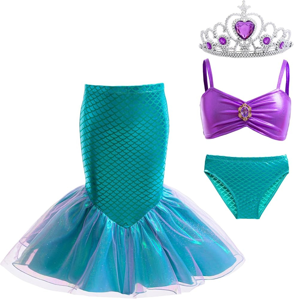 Girls 3pcs Mermaid Swimsuit Bathing Suit Princess Bikini Set with Skirt for Toddler Little Kids B... | Amazon (US)