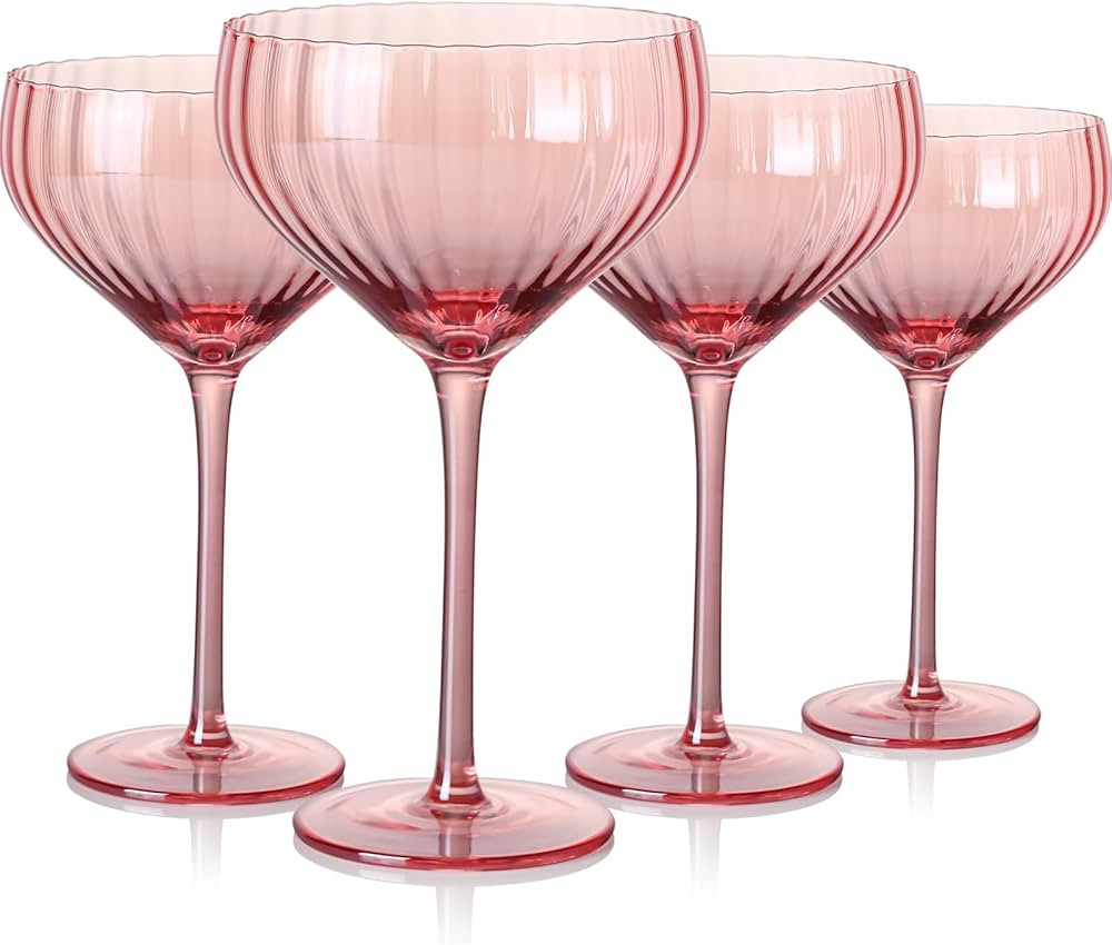 Pink coupe glassse set of 4 fine crystal sturdy durable,Colored martini glasses Elegant appearanc... | Amazon (US)