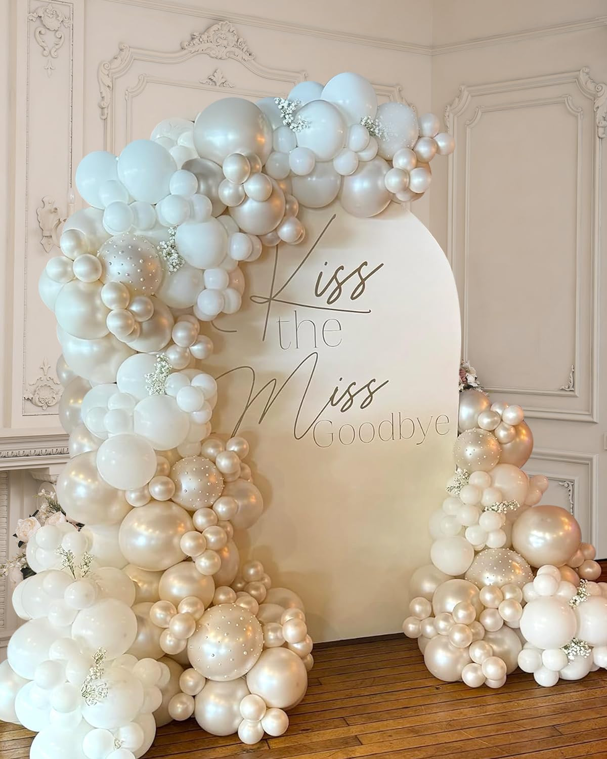Pearl White Balloon Garland Arch Kit 112pcs Pearl Sand White Double-Stuffed Balloons Arch With Pe... | Amazon (US)
