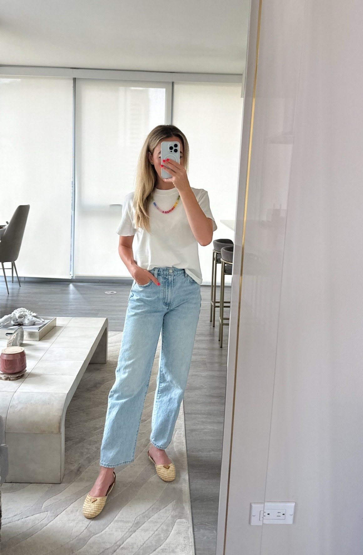 Chicago: Daily Outfit
* exact necklace is by TrendingAbove ( sold out) so I rounded up a few similar styles I’m loving right now

Ootd style fashion, multicolor necklace, beaded necklace, summer accessories, bright colors,  vacation jewelry, work from home look, casual workwear, white tee outfit, white tee and jeans, reformation, Prada, raffia flats, luxury designer

#LTKootd #LTKgrwm #LTKWorkwear