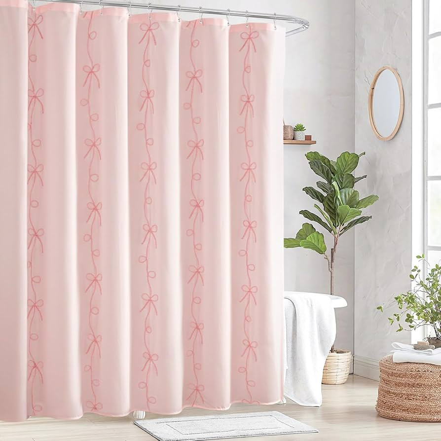 Seasonwood Pink Bow Shower Curtain Cute Fabric Shower Curtain 72 x 72 Inches, Aesthetic Embroider... | Amazon (US)