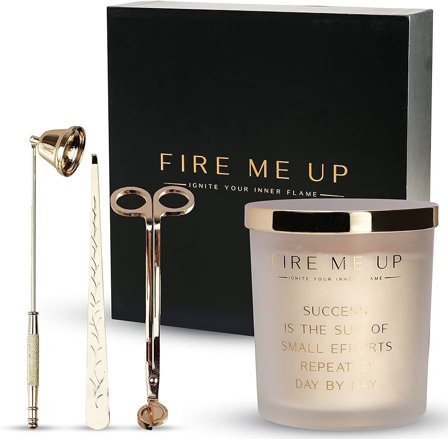 Fire Me Up Apple 8 oz Soy Candle with Metal Wick Trimmer, Snuffer, Wick Dipper Gift Set, Motivati... | Amazon (US)