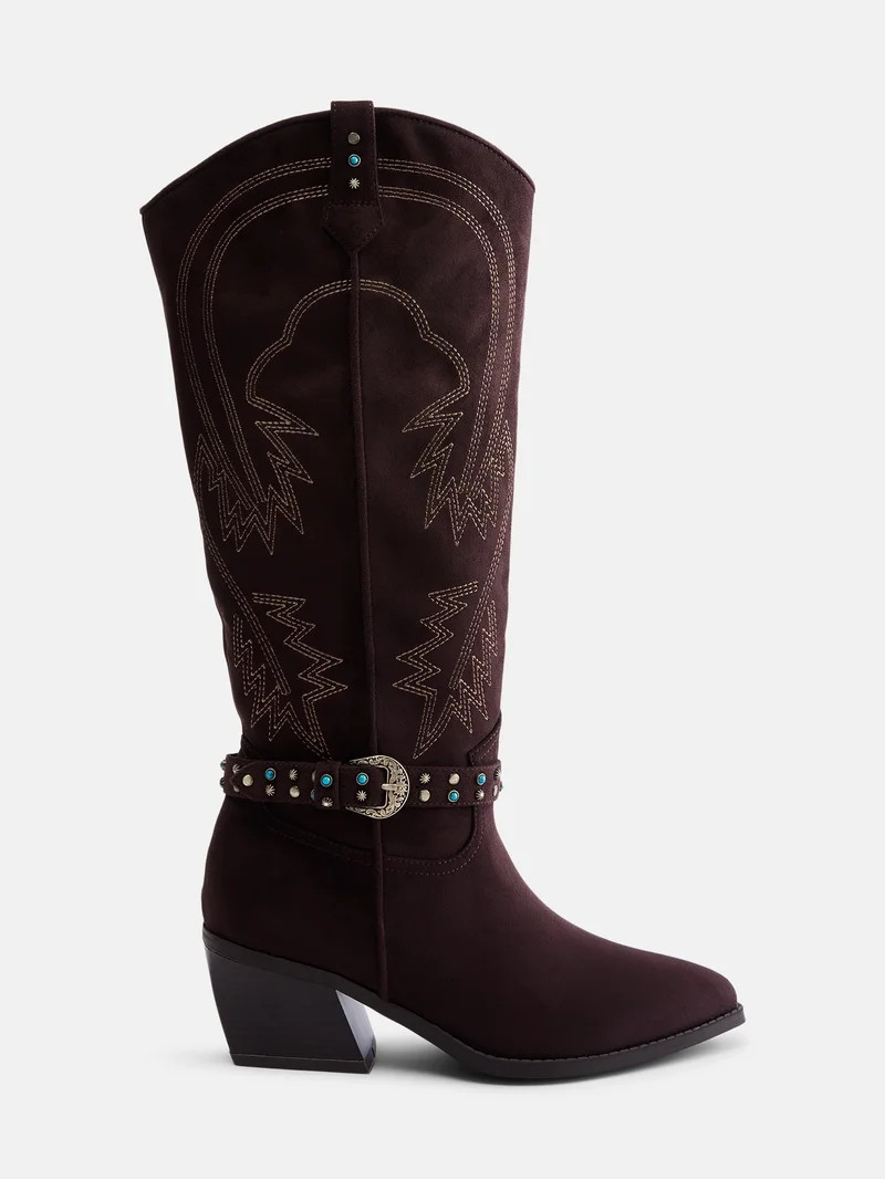 Madden NYC Women's Faux Suede Western Buckle Boots | Walmart (US)
