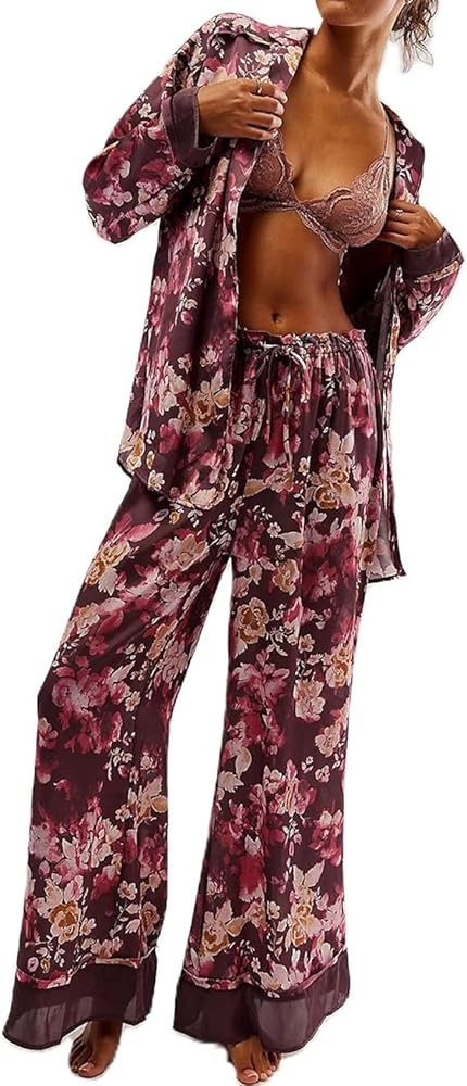 Yimoon Satin Pajama Set for Women Silk Pajamas Set 2 Piece Floral Cute Pj Set Long Sleeve Pjs Sle... | Amazon (US)