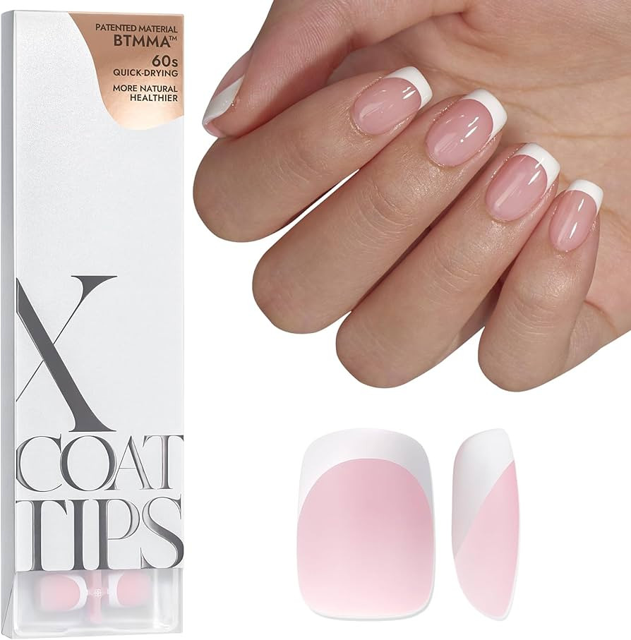 BTArtboxnails XCOATTIPS French Gel Nails - White French Tip Press on Nails Pink Extra Short Squar... | Amazon (US)