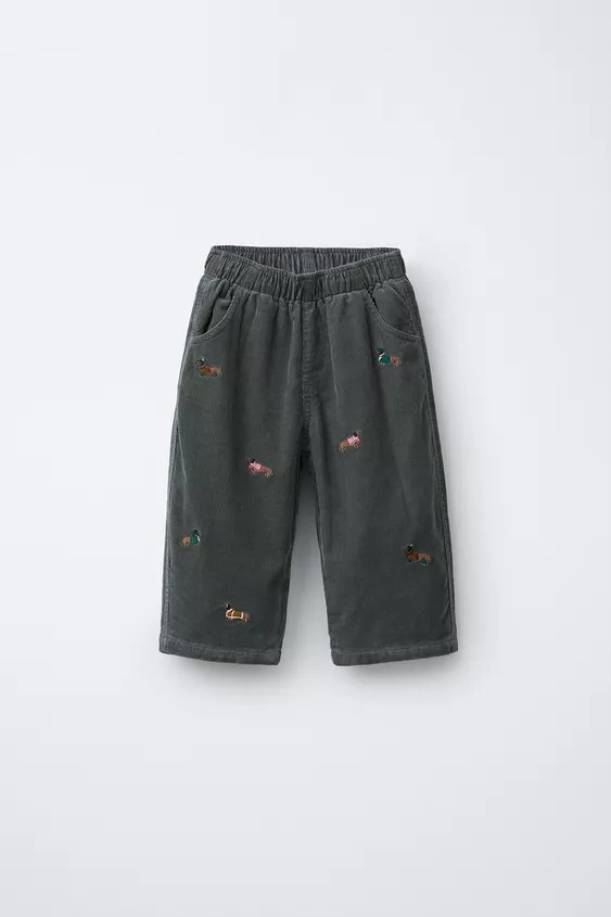 EMBROIDERED LINED FINE WALED CORDUROY PANTS | Zara US