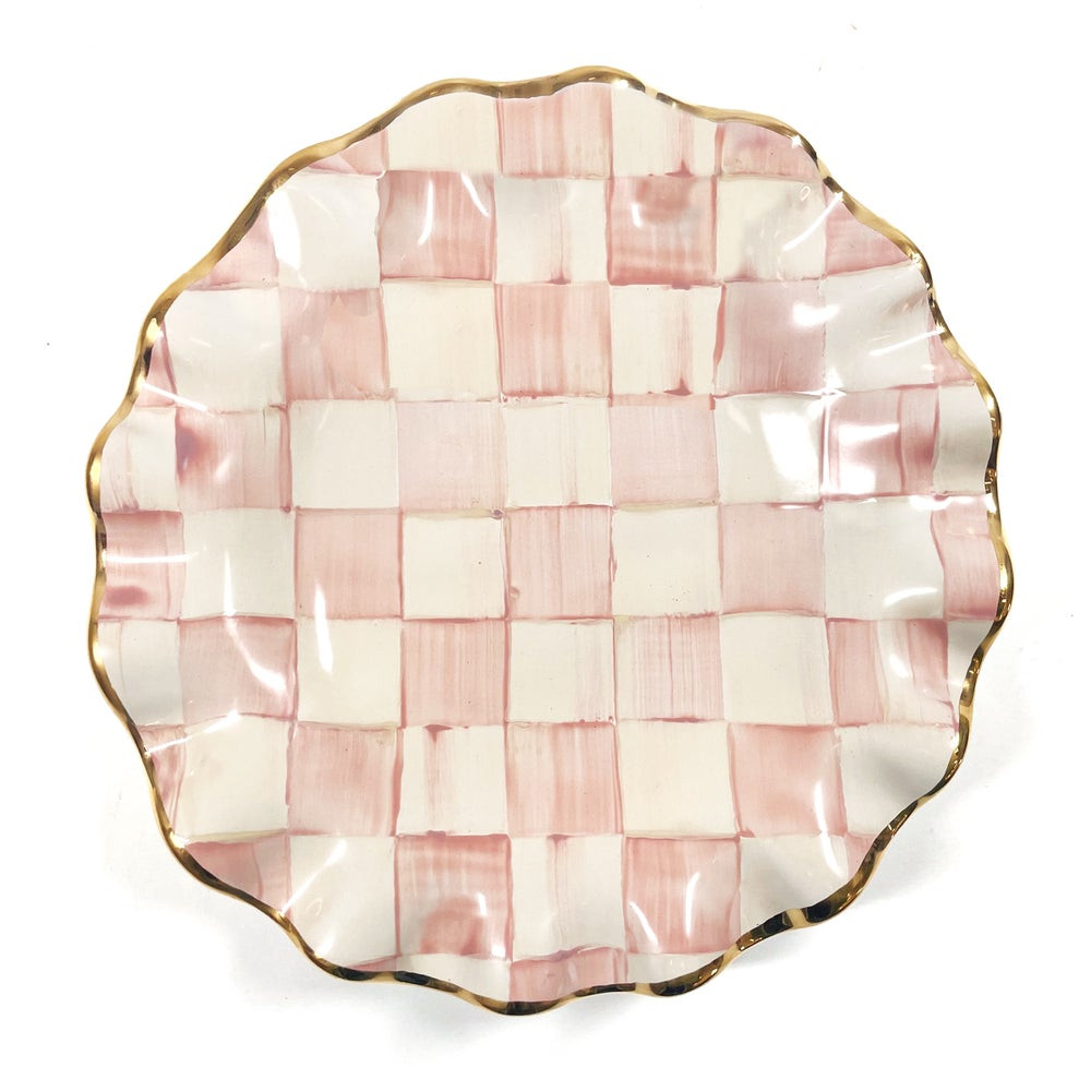 Rosy Check Ceramic Fluted Dessert Plate | MacKenzie-Childs